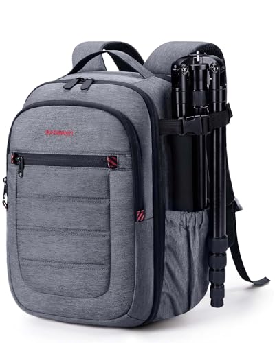 bagsmart Kamerarucksack Spiegelreflex Kameratasche für Fotografen, Wasserdichter Fotografie Reiserucksack mit 15,6-Zoll Laptopfach,Schwarz