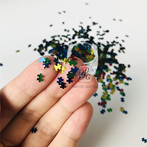 Prettyg 10 Grams/Pack - Red Green Blue Yellow Color Mixes Puzzle Shape Glitter Sequins - Festival Rave Beauty Makeup Face Body Nail Art Decoration Bp-Puzzle #TOP3