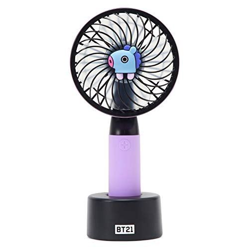 BT21 MANG Character Mini Handheld Personal Portable Fan | 3-Speed Adjustable USB Rechargeable, Purple