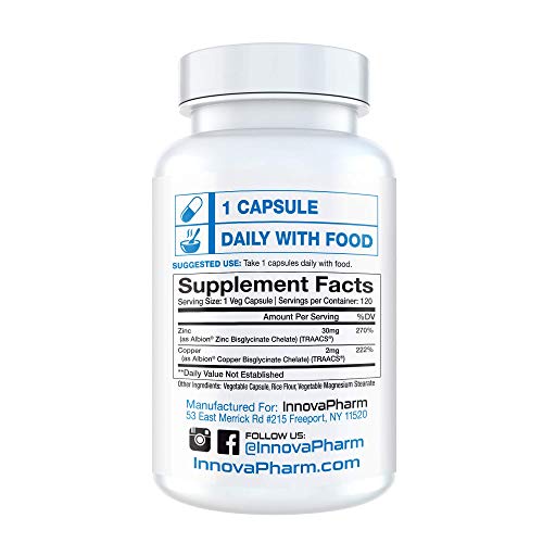 Innovapharm Zinc Chelate + Copper Chelate - 120 Veg Caps #TOP1