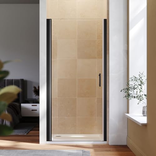 Image of ZANOFIRA 760mm Black Framed Pivot Shower Door 6mm Easy Clean Toughened Safety Glass Hinged Shower Enclosure Door with Magnetic Seal & Rise and Fall Hinges Reversible for Wet Room Bathroom