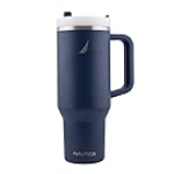 40 oz Large Insulated Tumbler with Handle & Straw with screw on cap, Reusable Water Bottle Stainless Steel Travel Mug for Hot Cold or Iced Drink, BPA-Free, Fits Car Cup Holders (Navy)