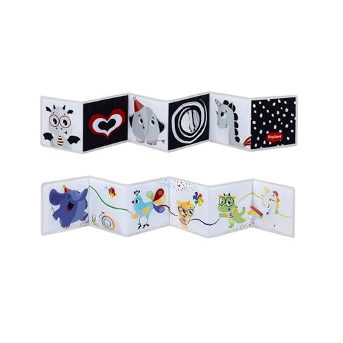 Tiny Love Livre d'éveil Bébé Recto Verso, 0 Mois+, Livre Sensoriel Bébé, Noir et Blanc, 7 Activités Ludiques, Soutient Les Sens, Motricité et Vue, Jouet pour Le Ventre, Born to Party