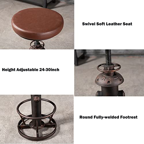 Bokkolik Vintage Bar Set Includes Farmhouse Bar Table(38.6-44.4Inch) And Set Of 2 Industrial Bar Stools Swivel Pu Seat (24-30Inch) Fire Hydrant Design Height Adjustable #TOP2
