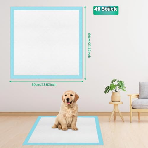 Vexillic PIPI Matten für Hunde, 40 Stück Welpen Unterlagen, 60 x 60cm Trainingspads für Hunde Hygieneunterlagen Auslaufsicher 6-Lagig mit Schnell Trocknender Oberfläche Design (40, 60 * 60 cm)