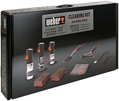 Weber Enamel BBQ Cleaning Set: 3 Different Grill Brushes, Grill Cleaner and Enamel 300 ml, Non-Stick Spray 200 ml, Microfibre Cloth, Scraper, Sponges (18284)