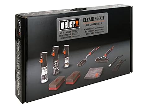 Weber Zestaw Czyszczenia Grili Emaliowanych, z: 3 Szczotki do Grilla, Środek do Czyszczenia Rusztu i Emalii, Spray Antyprzywierający, Ścierka Mikrofibrowa, Skrobaczka, 2 Gąbki do Czyszczenia (18284)