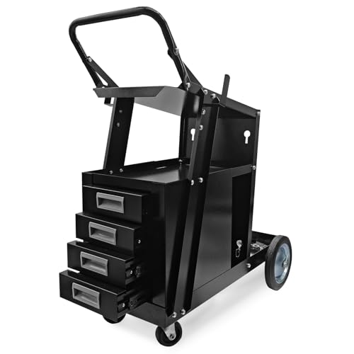 Rolling Welding Cart with 4 Drawers,360° Swivel Upgraded Wheels and Tank Storage for TIG MIG Welder and Plasma Cutter