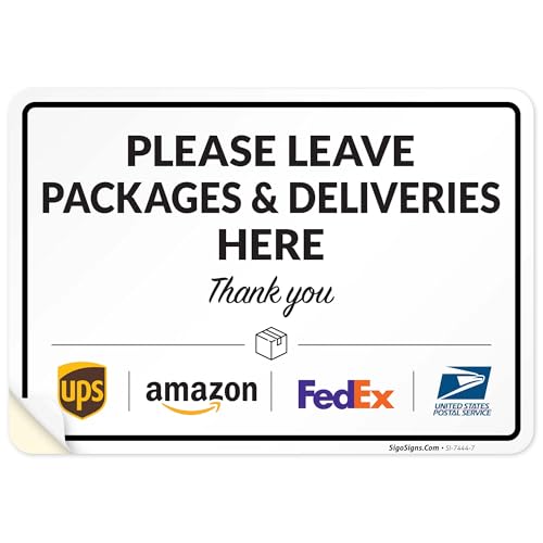 Image of Package Delivery Sign, Delivery Instructions Package and Deliveries Here Sign, 10x7 Inches, 4 Mil Vinyl Decal Stickers Weather Resistant, Made in USA
