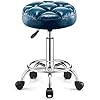 Beauty Stool Treatment Stool,Comfortable Barstools Rolling Bar Chair Beauty Salon Round Roller Stool Lift Adjustable Chair 9 Grid Bread Swivel Seat Barber Shop,Dark Blue
