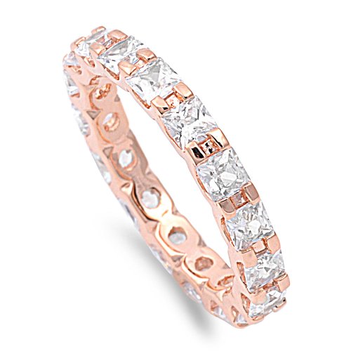 CloseoutWarehouse Cubic Zirconia Alternating Eternity Ring Rose Gold-Tone Plated Sterling Silver Size 6