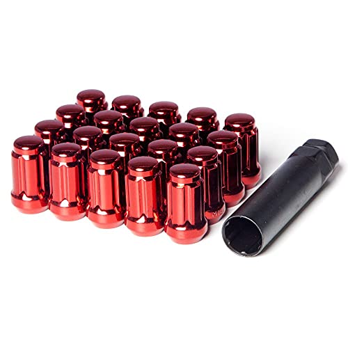 Circuit Performance Spline Drive Tuner Acorn Lug Nuts Red 12X1.5 Forged Steel (20Pc + Tool) #TOP2