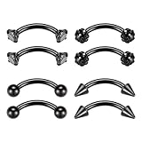 GAGABODY 4Pair 8mm 316L Surgical Steel Rook Eyebrow Daith Earrings Prong Set Gem Sparkles Internally Threaded Curved Barbell Black