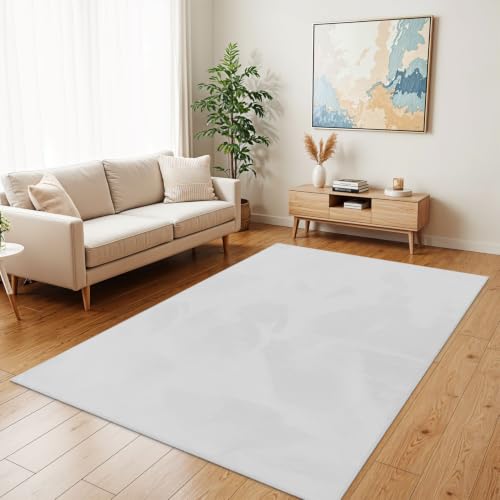 TT Home Wohnzimmer Teppich Hochflor Langflor Kunstfell Weich Modern Unifarben Flauschig, Farbe:Weiß, Größe:240x340 cm – Ansicht 1