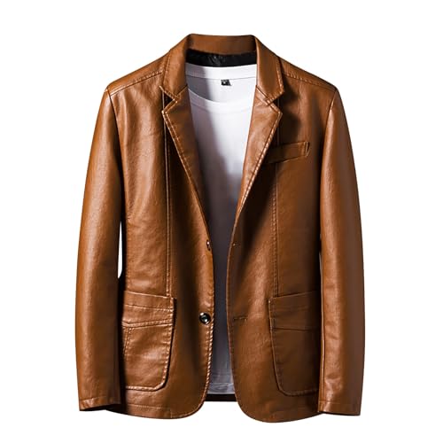 Veste Cuir Homme Grande Taille, Veste De Travail Homme Vintage Couleur Unie Coupe Slim Chic d'affaires Manteau Décontracté De Tous Les Jours Passe-Partout...