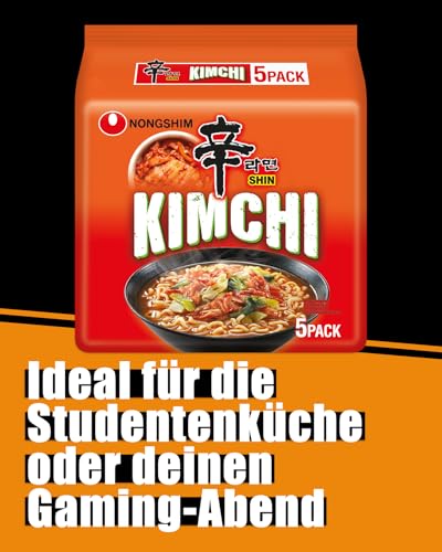 Nong Shim Instantnudeln Kimchi Ramyun – Koreanische Ramen Suppe - schnelle Zubereitung – 1er Multipack - 5 x 120g