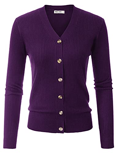 Womens Classic Basic Long Sleeve Sweater Cozy Cardigan Summer Dark Purple Xl #TOP4