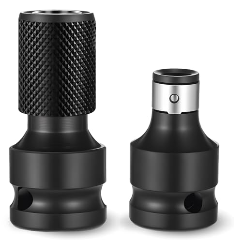 Bewudy 2 Pack Impact Wrench Adapter, Wrench Converter 1/2 Square Drive to 1/4 Hex Shank Socket Adapter Quick Release Chuck Converter for Impact Ratchet Wrenchs Screwdriver Bit Holding Socket