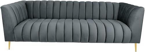 3 Seater Stripe Couch-Grey Velvet 3 Seater Sofa