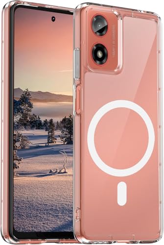 Image of For Motorola Moto G24 Case, Pure Transparent Design Shockproof Scratch Resistant Back Magnetic Compatible Magsafe Clear Case US Military MIL Certified Hybrid TPU Bumper PC Micro Dots No Yellow