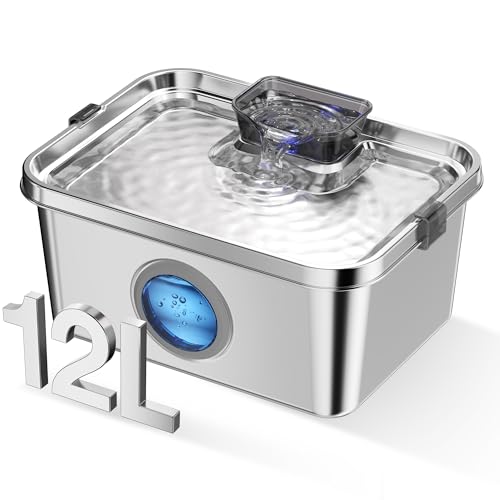 PETIMI Dog Water Fountain, 3 Gallons Stainless Steel Dog & Cat Water Fountain, Large Pet Water Fountain for Multiple Pets, Ultra Silent, Wide Mouth, Safety Lock, 3 Filters Included, Smart Water Pump by PETIMI - Used condition - US$61.59