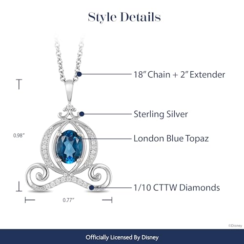 Jewelili Enchanted Disney Fine Jewelry Cinderella Carriage Pendant Necklace for Women | Sterling Silver | London Blue Topaz & 1/10 CTTW Diamonds | 18" Cable Chain | Princess Jewelry Gifts for Her4
