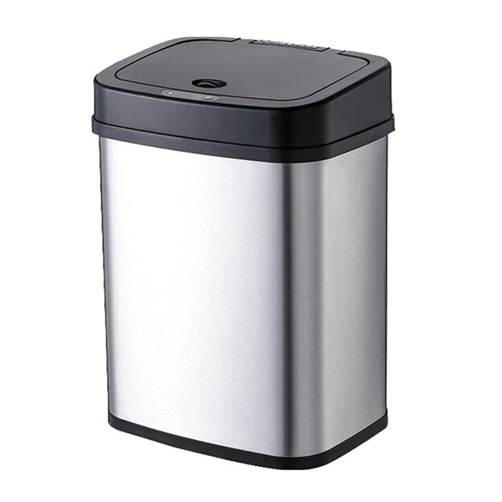 Non-contact Trash Can, Smart Sensor with Cover Household Stainless Steel 12L Capacity Office Trash Can(B)