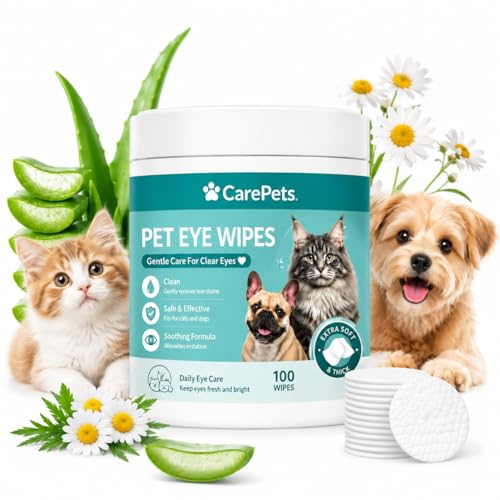 CarePets Eye Wipes Tear Stain Remover for Pet Gentle Textured Eyes Area Wipes with Aloe Vera and Chamomile for Eye Dirt Fragrance Free Daily Cleaning Wipe (1pcs)
