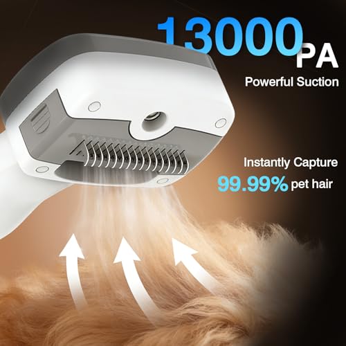 Image of Dog Grooming Vacuum, 13000Pa & 2L Dust Cup & <55dB, 5-in-1 Self-Cleaning Pet Hair Vacuum with Spray Brush for Shedding, Quiet Deshedding Kit for Dogs Cats