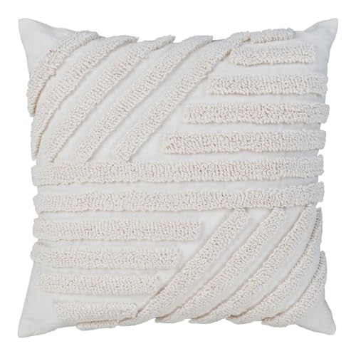 AltoBuy Coline - Coussin Déco Carré Rayé Graphique Velours Ivoire