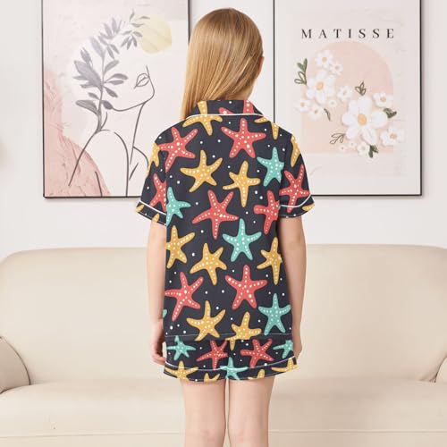 ALAZA Starfish Polka Dots Satin Pajamas Set Short Sleeve Button Down Sleepwear Summer Pjs 2 Piece4