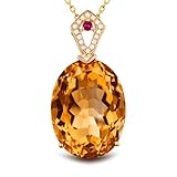 RDSGYZ Colgante de cadena de oro 750 585 375 para mujer, collar con colgante grande de citrino de 20 quilates y diamante de 0,08 ct, cadena de oro para mujer, 45 cm, para boda, Metal, Citrino Diamante