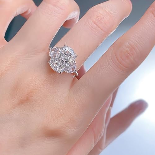 10 Carat Large Lab Created Diamond Ring, Cushion Cut Wedding Bands for Women, 925 Sterling Silver Engagement Ring, Elegant Promise Ring, 18k White Gold Plated Simulated Diamond Ring2