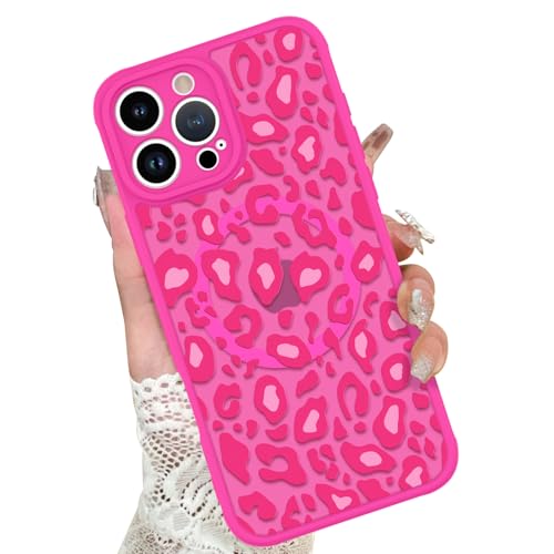 Image of KANGHAR Case for iPhone 16 Pro Hot Pink Leopard Printed Pattern | Cute Cheetah [Compatible with Magsafe] Protective Magnetic Case for Girls Women 6.3 inch