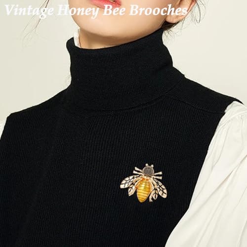 Image of Vintage Crystal Honey Bee Brooches for Women,Sparkly Rhinestone Insect Bee Brooches Charm Faux Pearl Yellow Sun Flower Honeybee Lapel Pins Dress Suit Shirt Prom Party Jewelry