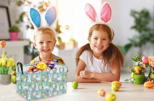 Image of Sanjiaofeng Rectangular Easter Basket Eggs Storage Bins,Cute Storage Basket with Handles.Clothers,Books,Kid's Gifts Bins. (Bule eggs)