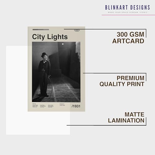 Image of BLINKART City Light (1931) Movie Poster Frame 8x12 Inch | Premium 300 GSM Paper Wall Print | Mid Century Vintage Film Artwork for Home, Bedroom, Living Room, Office | Framed Photo Decor