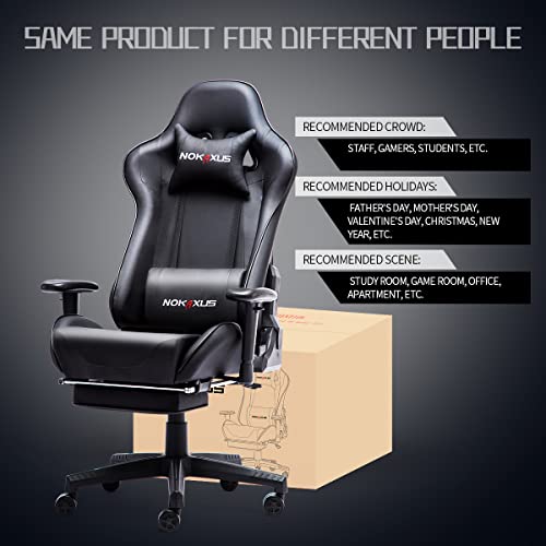 Nokaxus Gaming Chair Large Size High-Back Ergonomic Racing Seat With Massager Lumbar Support And Retractible Footrest Pu Leather 90-180 Degree Adjustment Of Backrest Thickening Sponges (Yk-6008-Black) #TOP5