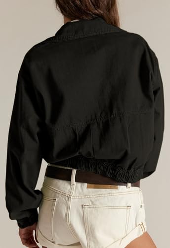 Cropped Bomber Jackets Women Fall Outfits 2025 Lightweight Zip Up Long Sleeve Casual Denim Jacket With Pockets2