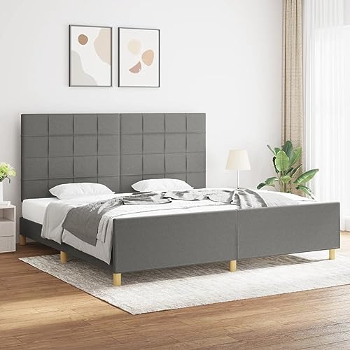 Homgoday Canapé sin colchón gris oscuro, 200 x 200 cm, tela, cama con marco para cama, estructura de cama, estructura de cama, marco moderno, estructura para salón, dormitorio, modelo 3125082IT