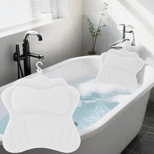 Almohadas para bañera, Almohada de Baño de Malla 4D, con 6 Ventosas Antideslizantes de succión para Relajarse para soportar su Cuello, Cabeza y Espalda, para SPA en Casa Bañera de Hidrom (Blanco)