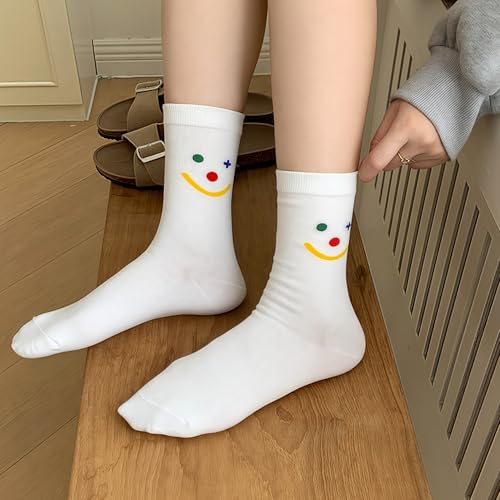 Image of Women's stockings 3 pieces | Smiling face combed cotton | Slip-proof cuffs | Spring and Summer white socks