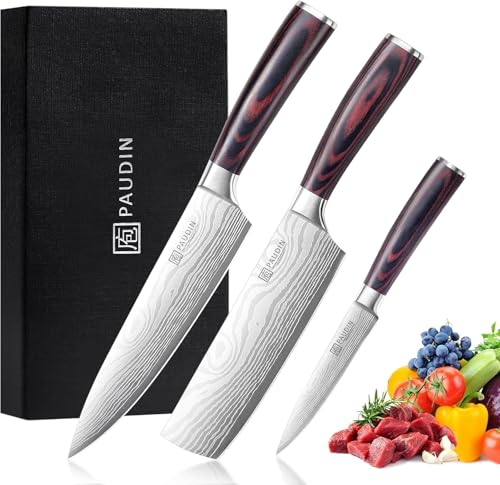 PAUDIN Couteau Cuisine Professionnel, Ensembles de Couteaux de Chef 20cm, Couteau de Cuisine 17cm,...