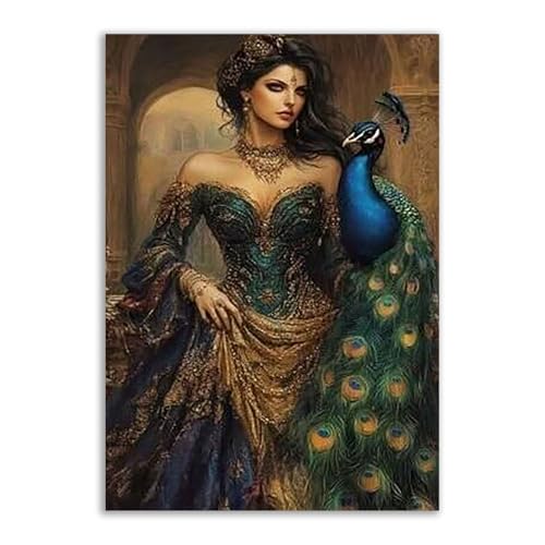 Decoración de comedor con lienzo de mujer victoriana turquesa de 40x60cm sin marco