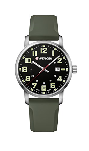 Wenger Men s Sport Stainless Steel Swiss-Quartz Watch with Silicone Strap, Green, 22 (Model: 01.1641.112)