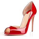  elashe Damenschuhe High Heels Pumps Peep Toe 12CM Cut Out Lack Heels  D\'orsay Hochzeit Schuhe  Hochzeit Party Pumps Rot EU42