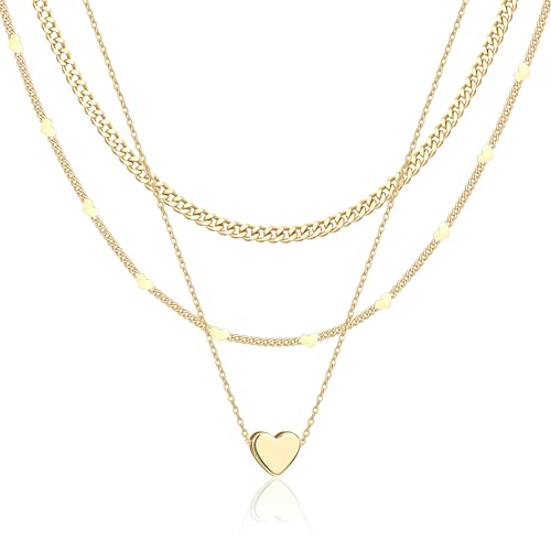 14K Gold Plated Layered Heart Necklace Set for Women -