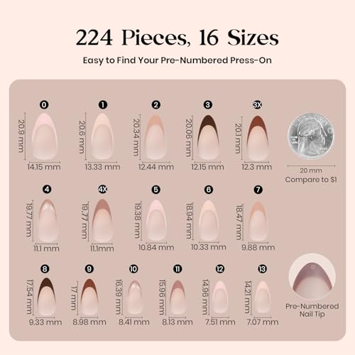 Image of Beetles French Tip Press On Nails - Cocoa Mousse French | 7 Colors Short Almond Press On Nails Brown | 16 Sizes 224 Pcs Natural Salon Quality For Women