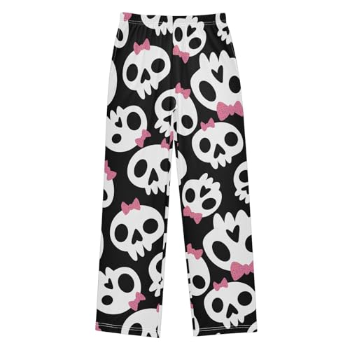 Boys' Pants Halloween Cartoon Skulls Pink Bow Long Bottoms Jogger Pants Elastic Waist Trousers with Pockets S-XL