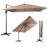 COSTWAY Sombrilla Terraza Exterior 3x3M con Base Cruzada, Parasol Excentrico Grande Jardin Terraza Patio (Café)